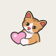 Heart for You Cat Meme Sticker T-shirt Vector Cute Illustration