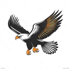 Obraz premium Majestic eagle in flight, white background, wildlife, nature, logo