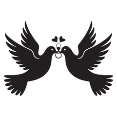 Wedding Dove With Ring Vector Black silhouettes. with white background