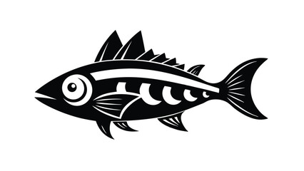 black and white illustration stylized fish detail