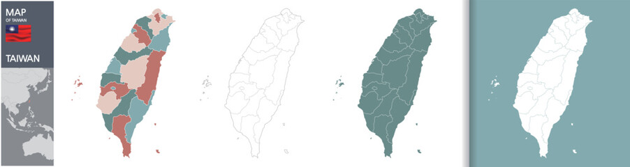 Taiwan Country Administrative District Detailed Map High Resolution