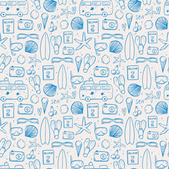 Sea life doodle hand drawn seamless pattern. Surf seamless pattern