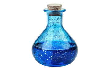 Blue potion in glass bottle