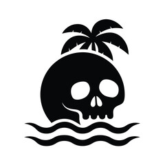 black and white illustration stylized skull palm