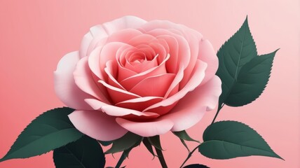 A delicate pink rose against a soft pink background, highlighting its petals and natural beauty.