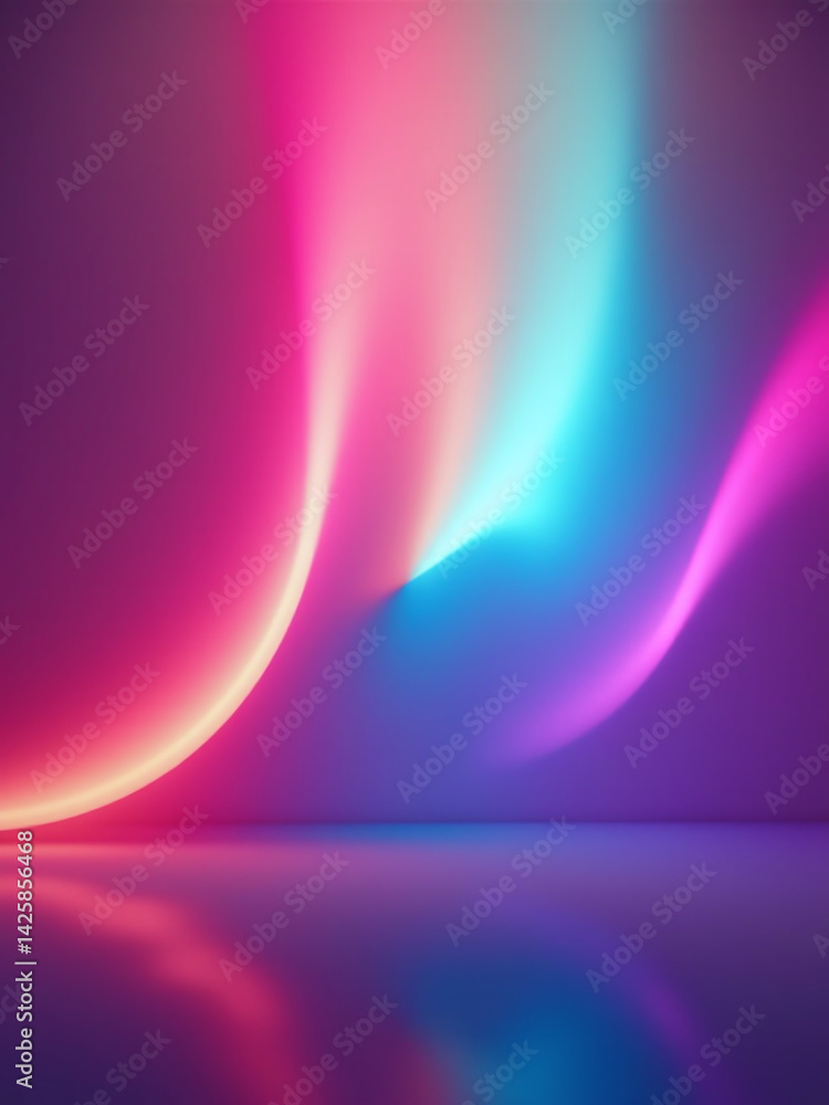 Poster multicolored lights blur on a gradient background, where soft colors intersect and merge in a fluid,