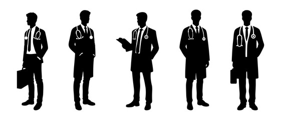 Male Doctors Silhouette Black Filled - Vector Illustration Design Icon Set Collection.