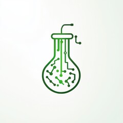 Futuristic Green Erlenmeyer Flask, Technology, Science Concept, Background