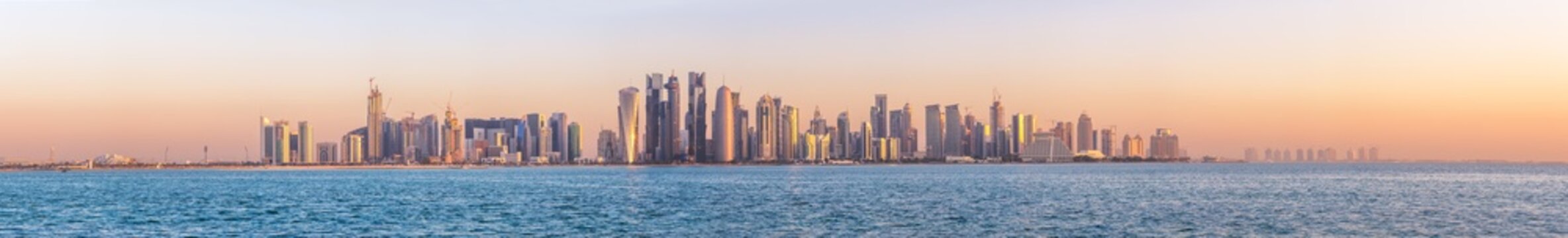 Panoramic of Doha skyline at sunset, Qatar