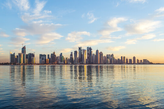 Doha financial district at sunset, Qatar