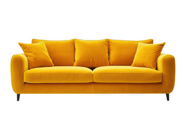 Yellow sofa with pillows on it