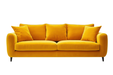 Yellow sofa with pillows on it