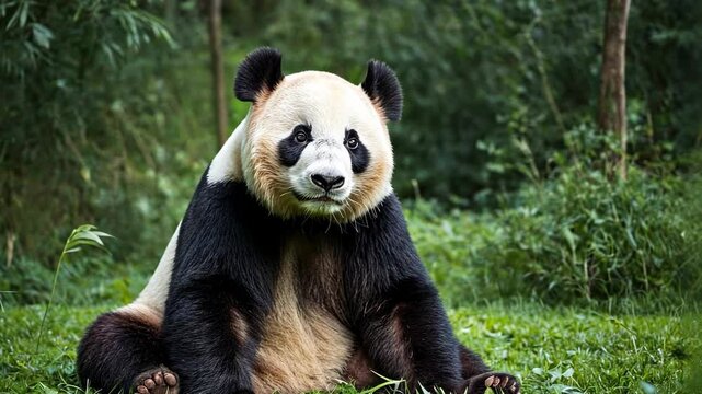 panda, giant, sitting, grass, animal, wildlife, mammal, bear, cute, nature, wilderness, forest, outdoors, wild, conservation, environment, zoo, endangered, species, chinese, bamboo, black, white, furr