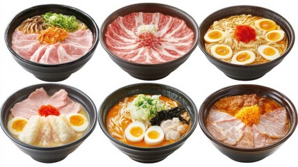Colorful Ramen Dishes on Bright Background