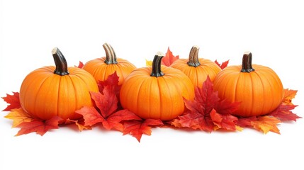 Obraz premium Vibrant Pumpkin Patch in Fall Colors on White Background