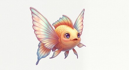Obraz premium Adorable fish with butterfly wings illustration
