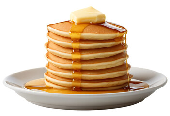 Stack of Fluffy Pancakes with Syrup and Butter
