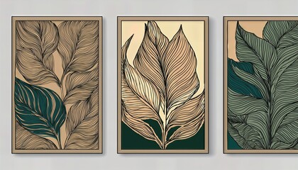 Stunning Botanical Wall Art Vibrant Line Art Drawing of Abstract Foliage and Intricate Leaves in a Mesmerizing Foliage Line Art Set