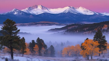 Majestic Mountain Majesty: A Serene Autumn Dawn