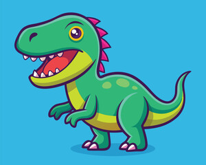 Fototapeta premium Cute Cartoon Dinosaur Illustration. Green Prehistoric Animal Character