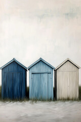 Fototapeta premium Three beach huts in coastal colors isolated on white