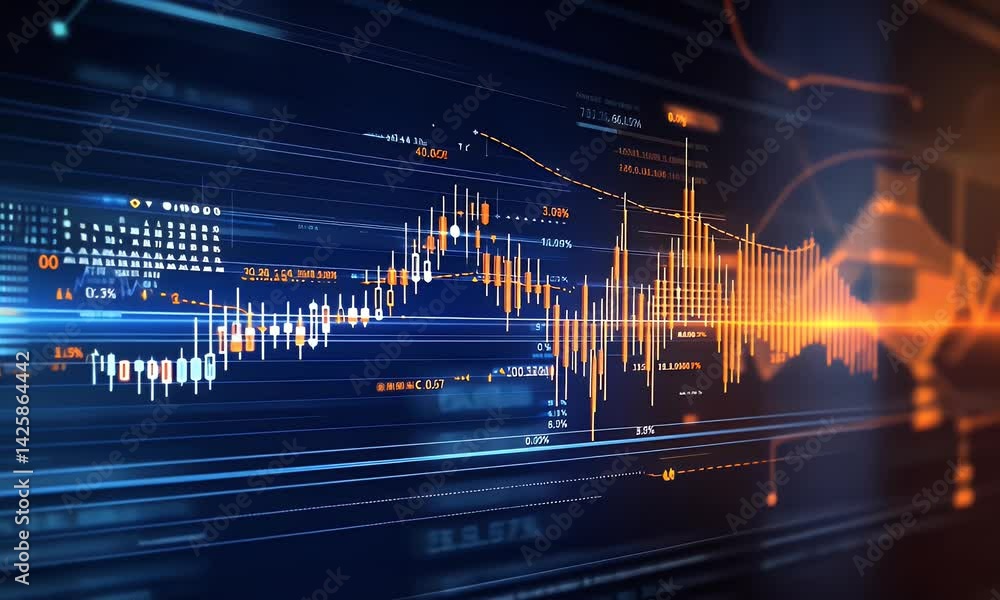 Poster a stock market graph with an upward trend, indicating growth and potential for investment in the fin
