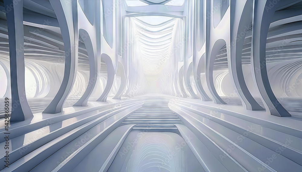 Poster bright and clean abstract architecture intersecting white structures bathed in soft lighting at twil