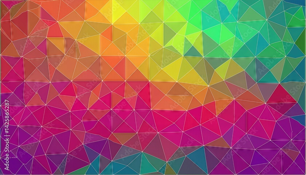 Poster vibrant polygon geometry in a bold color palette, creating a striking backdrop for digital art and h