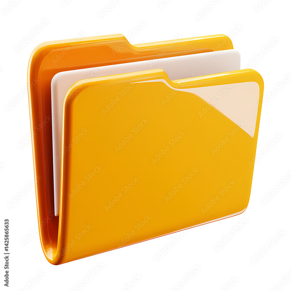 Poster 3d render of a glossy orange file folder with documents