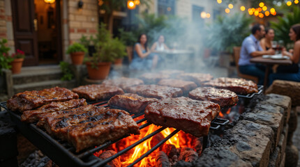 Grilled Argentinian Asado with Friends in a Cozy Patio Setting