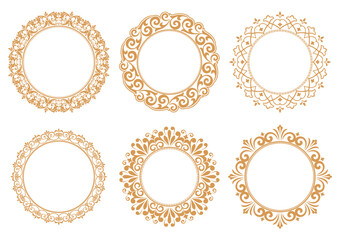 Set of decorative frames Elegant vector element for design in Eastern style, place for text. Floral golden and white borders. Lace illustration for invitations and greeting cards