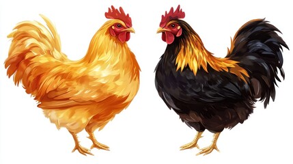 Fototapeta premium Two colorful roosters facing each other