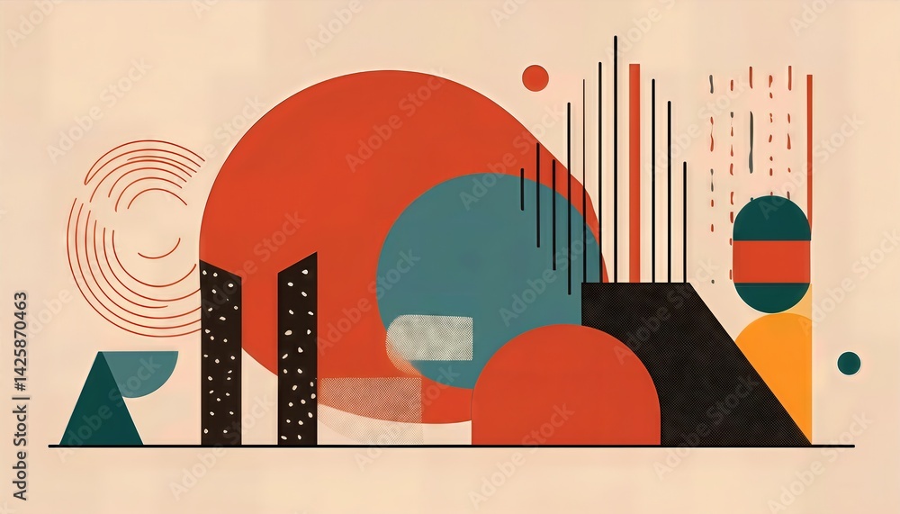 Poster brutalist geometric shapes and modern symbols a stark display of primitive elements and forms, embra