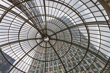 Intricate Glass Dome Ceiling with Steel Framework in Modern Architectural Design