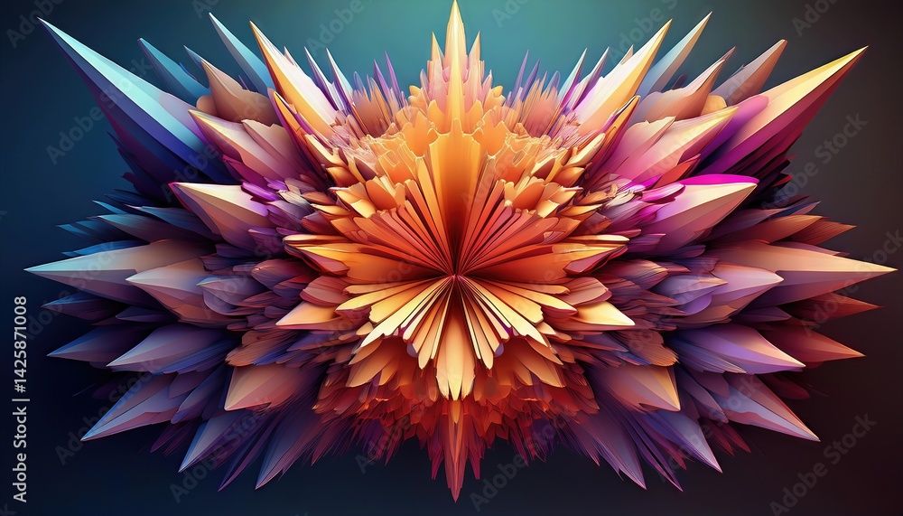 Poster vibrant explosion of geometric patterns striking 3d shapes in a kaleidoscope of colors, showcasing t