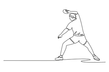 Continuous one line drawing male table tennis player hitting the ball with precision and power. Showing speed focus and reflex in modern ping pong. Single line draw design vector graphic illustration