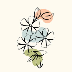 Abstract Floral Line Art Print with Pastel Shapes