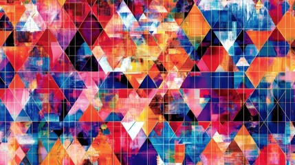 a vibrant abstract pattern with overlapping triangles and vivid hue