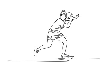 Continuous one line drawing professional woman table tennis player get ready to receive the ball from opponent. She is performing backhand method. Single line draw design vector graphic illustration