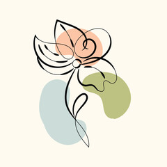 Obraz premium Abstract Floral Line Art with Pastel Shapes Background