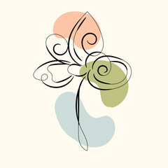 Abstract Line Art Flower with Pastel Shapes Background