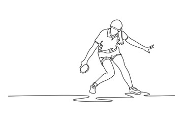 Single continuous line drawing beauty female table tennis players performing dynamic strokes and returns. Showing speed and reflex in modern ping pong. One line draw graphic design vector illustration