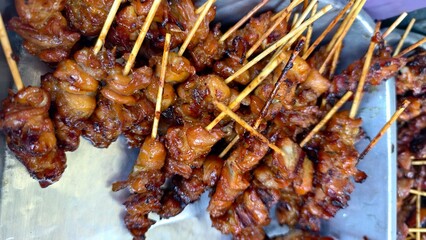 Grilled Skewers of Meat on Sticks Freshly Cooked