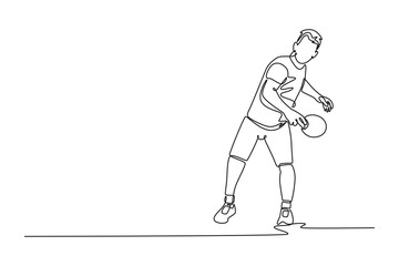 Single one line drawing male table tennis player hitting the ball with precision and big power. Performing dynamic strokes and returns in tournament. Continuous line design graphic vector illustration