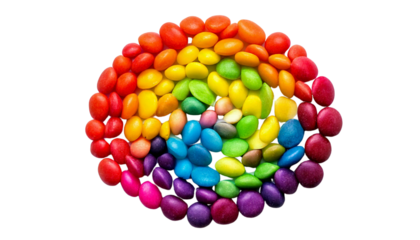 A vibrant and colorful arrangement of rainbow candy pieces, meticulously organized in concentric circles by hue, displayed on a black background to enhance the bright and glossy appearance Png