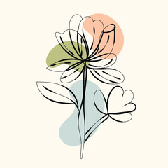 Elegant Minimalist Line Art Flower with Abstract Shapes