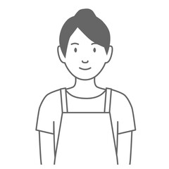 エプロンをした女性が正面を向いているイラスト