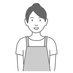 エプロンをした女性が正面を向いているイラスト