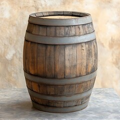 Obraz premium Wooden Barrel, Studio Shot, Beige Wall