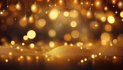 Golden Christmas Glow A Warm and Inviting Winter Scene with Sparkling Decorations on a Dark Background at Dusk